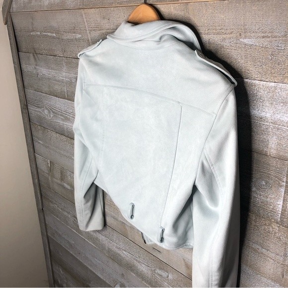Forever 21 small light blue faux suede zipper motorcycle jacket - Picture 2 of 3